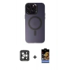 MARSİLYAN™- iPhone 15 Pro Max Kılıf Kozmos Çizgi Prime - Siyah Buffer Hayalet Cam Ekran Koruyucu + PVD Metal Kamera Lens - GI