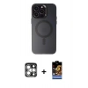 MARSİLYAN™- iPhone 15 Pro Max Kılıf Kozmos Çizgi Prime - Siyah Buffer Hayalet Cam Ekran Koruyucu + PVD Metal Kamera Lens - GS