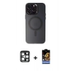 MARSİLYAN™- iPhone 15 Pro Max Kılıf Kozmos Çizgi Prime - Siyah Buffer Hayalet Cam Ekran Koruyucu + PVD Metal Kamera Lens - LT