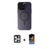 MARSİLYAN™- iPhone 15 Pro Max Kılıf Kozmos Çizgi Prime - Siyah Buffer Hayalet Cam Ekran Koruyucu + PVD Metal Kamera Lens - LT