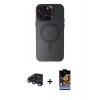 MARSİLYAN™- iPhone 15 Pro Max Kılıf Kozmos Çizgi Prime - Siyah Buffer Hayalet Cam Ekran Koruyucu + Raze Metal Kamera Lens - LT