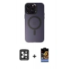 MARSİLYAN™- iPhone 15 Pro Max Kılıf Kozmos Çizgi Prime - Siyah Buffer Hayalet Cam Ekran Koruyucu + PVD Metal Kamera Lens - SH