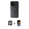 MARSİLYAN™- iPhone 15 Pro Max Kılıf Kozmos Çizgi Prime - Siyah Buffer Hayalet Cam Ekran Koruyucu + PVD Metal Kamera Lens - SH