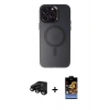 MARSİLYAN™- iPhone 15 Pro Max Kılıf Kozmos Çizgi Prime - Siyah Buffer Hayalet Cam Ekran Koruyucu + Raze Metal Kamera Lens - SH