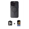 MARSİLYAN™- iPhone 15 Pro Max Kılıf Kozmos Çizgi Prime - Siyah Buffer Hayalet Cam Ekran Koruyucu + PVD Metal Kamera Lens - TU