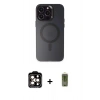 MARSİLYAN™- iPhone 15 Pro Max Kılıf Kozmos Çizgi Prime - Siyah Joko Magic 5D Hayalet Cam + PVD Metal Kamera Lens - TU
