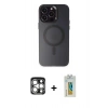 MARSİLYAN™- iPhone 15 Pro Max Kılıf Kozmos Çizgi Prime - Siyah Polymer Nano Ekran Koruyucu + PVD Metal Kamera Lens - GS