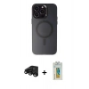 MARSİLYAN™- iPhone 15 Pro Max Kılıf Kozmos Çizgi Prime - Siyah Polymer Nano Ekran Koruyucu + Raze Metal Kamera Lens - SH