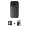 MARSİLYAN™- iPhone 15 Pro Max Kılıf Kozmos Çizgi Prime - Siyah Vanessa Magic Cam + Gri PVD Metal Kamera Lens
