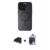 MARSİLYAN™- iPhone 15 Pro Max Kılıf Kozmos Çizgi Prime - Siyah Vanessa Magic Cam + Titanyum Gri Raze Metal Kamera Lens