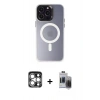 MARSİLYAN™- iPhone 15 Pro Max Kılıf Kozmos Çizgi Prime - Siyah Vanessa Magic Hayalet Cam + Gümüş PVD Metal Kamera Lens