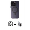 MARSİLYAN™- iPhone 15 Pro Max Kılıf Kozmos Çizgi Prime - Siyah Vanessa Magic Hayalet Cam + Gümüş PVD Metal Kamera Lens