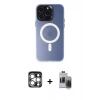 MARSİLYAN™- iPhone 15 Pro Max Kılıf Kozmos Çizgi Prime - Siyah Vanessa Magic Hayalet Cam + Gümüş PVD Metal Kamera Lens