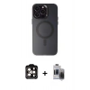 MARSİLYAN™- iPhone 15 Pro Max Kılıf Kozmos Çizgi Prime - Siyah Vanessa Magic Hayalet Cam + PVD Metal Kamera Lens - TU