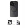 MARSİLYAN™- iPhone 15 Pro Max Kılıf Kozmos Çizgi Prime - Siyah Vanessa Magic Hayalet Cam + PVD Metal Kamera Lens - LT
