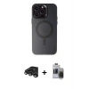 MARSİLYAN™- iPhone 15 Pro Max Kılıf Kozmos Çizgi Prime - Siyah Vanessa Magic Hayalet Cam + Raze Metal Kamera Lens - TMGI