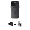 MARSİLYAN™- iPhone 15 Pro Max Kılıf Kozmos Çizgi Prime - Siyah Vanessa Magic Hayalet Cam + Raze Metal Kamera Lens - SH
