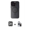 MARSİLYAN™- iPhone 15 Pro Max Kılıf Kozmos Çizgi Prime - Siyah Vanessa Magic Hayalet Cam + PVD Metal Kamera Lens - SH