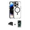 MARSİLYAN™- iPhone 15 Pro Max Kılıf Kozmos Doku Koleksiyonu - Şeffaf 360 Full Body Arka Koruyucu + Raze Metal Kamera Lens - GS