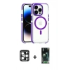 MARSİLYAN™- iPhone 15 Pro Max Kılıf Kozmos Doku Koleksiyonu - Şeffaf 360 Full Body Arka Koruyucu + PVD Metal Kamera Lens - LT