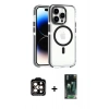 MARSİLYAN™- iPhone 15 Pro Max Kılıf Kozmos Doku Koleksiyonu - Şeffaf 360 Full Body Arka Koruyucu + PVD Metal Kamera Lens - TU
