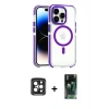 MARSİLYAN™- iPhone 15 Pro Max Kılıf Kozmos Doku Koleksiyonu - Şeffaf 360 Full Body Arka Koruyucu + PVD Metal Kamera Lens - SH
