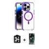 MARSİLYAN™- iPhone 15 Pro Max Kılıf Kozmos Doku Koleksiyonu - Şeffaf 360 Full Body Arka Koruyucu + PVD Metal Kamera Lens - TU