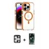 MARSİLYAN™- iPhone 15 Pro Max Kılıf Kozmos Doku Koleksiyonu - Siyah 360 Mat Full Body Arka Koruyucu + PVD Metal Kamera Lens - GS