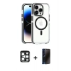 MARSİLYAN™- iPhone 15 Pro Max Kılıf Kozmos Doku Koleksiyonu - Siyah 3D Antistatik Hayalet Cam Ekran Koruyucu + PVD Metal Kamera Lens - LT