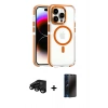 MARSİLYAN™- iPhone 15 Pro Max Kılıf Kozmos Doku Koleksiyonu - Siyah 3D Antistatik Hayalet Cam Ekran Koruyucu + Raze Metal Kamera Lens - SH