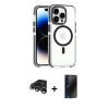 MARSİLYAN™- iPhone 15 Pro Max Kılıf Kozmos Doku Koleksiyonu - Siyah 3D Antistatik Hayalet Cam Ekran Koruyucu + Raze Metal Kamera Lens - GS