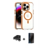 MARSİLYAN™- iPhone 15 Pro Max Kılıf Kozmos Doku Koleksiyonu - Siyah 3D Antistatik Hayalet Cam Ekran Koruyucu + Raze Metal Kamera Lens - GS