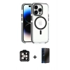 MARSİLYAN™- iPhone 15 Pro Max Kılıf Kozmos Doku Koleksiyonu - Siyah 3D Antistatik Hayalet Cam Ekran Koruyucu + PVD Metal Kamera Lens - TU