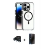 MARSİLYAN™- iPhone 15 Pro Max Kılıf Kozmos Doku Koleksiyonu - Siyah 3D Antistatik Hayalet Cam Ekran Koruyucu + Raze Metal Kamera Lens - LT