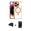 MARSİLYAN™- iPhone 15 Pro Max Kılıf Kozmos Doku Koleksiyonu - Siyah 3D Antistatik Hayalet Cam Ekran Koruyucu + Raze Metal Kamera Lens - LT