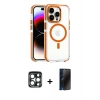 MARSİLYAN™- iPhone 15 Pro Max Kılıf Kozmos Doku Koleksiyonu - Siyah 3D Antistatik Hayalet Cam Ekran Koruyucu + PVD Metal Kamera Lens - LT