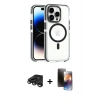MARSİLYAN™- iPhone 15 Pro Max Kılıf Kozmos Doku Koleksiyonu - Siyah 3D Antistatik Mat Seramik Nano Ekran Koruyucu + Titanyum Gri Raze Metal Kamera Lens