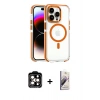 MARSİLYAN™- iPhone 15 Pro Max Kılıf Kozmos Doku Koleksiyonu - Siyah Bilvis 3D Mat Cam Ekran Koruyucu + Turuncu PVD Metal Kamera Lens