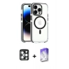 MARSİLYAN™- iPhone 15 Pro Max Kılıf Kozmos Doku Koleksiyonu - Siyah Bilvis 5in1 3D Magic Cam Ekran Koruyucu + PVD Metal Kamera Lens - LT