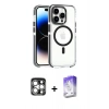 MARSİLYAN™- iPhone 15 Pro Max Kılıf Kozmos Doku Koleksiyonu - Siyah Bilvis 5in1 3D Magic Cam Ekran Koruyucu + PVD Metal Kamera Lens - GS