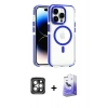 MARSİLYAN™- iPhone 15 Pro Max Kılıf Kozmos Doku Koleksiyonu - Siyah Bilvis 5in1 5D Magic Hayalet Cam Ekran Koruyucu + Gri PVD Metal Kamera Lens