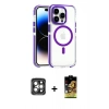MARSİLYAN™- iPhone 15 Pro Max Kılıf Kozmos Doku Koleksiyonu - Siyah Buffer Cam Ekran Koruyucu + PVD Metal Kamera Lens - GI
