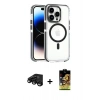 MARSİLYAN™- iPhone 15 Pro Max Kılıf Kozmos Doku Koleksiyonu - Siyah Buffer Cam Ekran Koruyucu + Siyah Raze Metal Kamera Lens