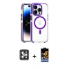 MARSİLYAN™- iPhone 15 Pro Max Kılıf Kozmos Doku Koleksiyonu - Siyah Buffer Hayalet Cam Ekran Koruyucu + Gri PVD Metal Kamera Lens