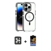 MARSİLYAN™- iPhone 15 Pro Max Kılıf Kozmos Doku Koleksiyonu - Siyah Buffer Hayalet Cam Ekran Koruyucu + Gri PVD Metal Kamera Lens
