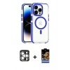 MARSİLYAN™- iPhone 15 Pro Max Kılıf Kozmos Doku Koleksiyonu - Siyah Buffer Hayalet Cam Ekran Koruyucu + Gümüş PVD Metal Kamera Lens