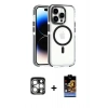 MARSİLYAN™- iPhone 15 Pro Max Kılıf Kozmos Doku Koleksiyonu - Siyah Buffer Hayalet Cam Ekran Koruyucu + Gümüş PVD Metal Kamera Lens