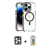 MARSİLYAN™- iPhone 15 Pro Max Kılıf Kozmos Doku Koleksiyonu - Siyah Polymer Nano Ekran Koruyucu + PVD Metal Kamera Lens - LT