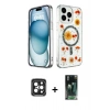 MARSİLYAN™- iPhone 15 Pro Max Kılıf Kozmos Doku - Şeffaf 360 Full Body Arka Koruyucu + PVD Metal Kamera Lens - SH