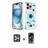 MARSİLYAN™- iPhone 15 Pro Max Kılıf Kozmos Doku - Şeffaf 360 Full Body Arka Koruyucu + PVD Metal Kamera Lens - SH